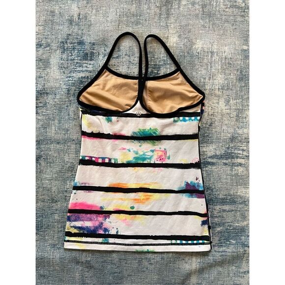 Lululemon Splatter Stripe Black White Multi Power Y Tank Top Size 4 - Picture 4 of 6
